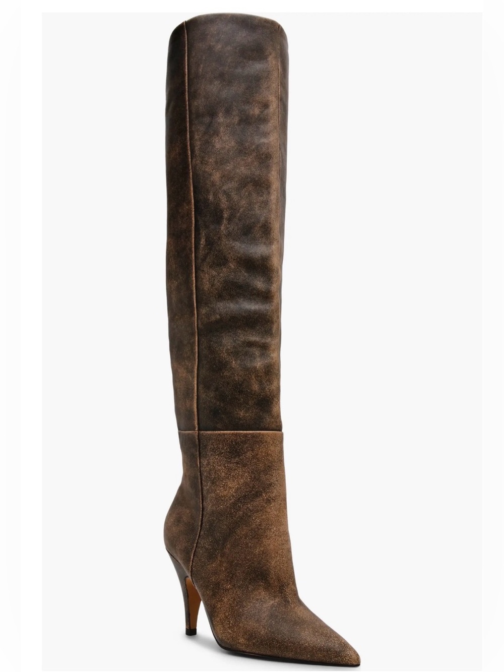 Steve Madden Bellamie Pointed Toe Over the Knee Distressed Brown Boots